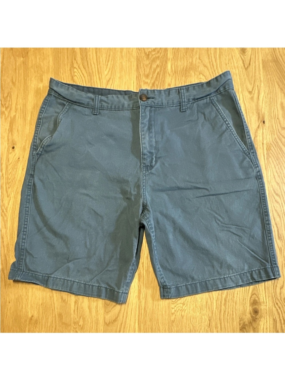 Faded Glory Men's Blue Solid Chino Shorts Cotton Flat Front Zip Pockets 36 8”